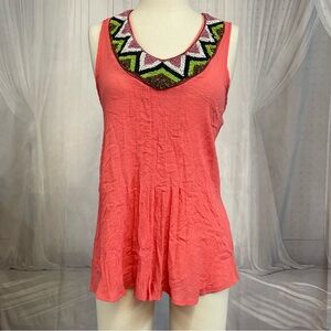 Wrangler Coral Crinkle Tank Top Beaded Scoop Neckline Western Sleeveless Y2K